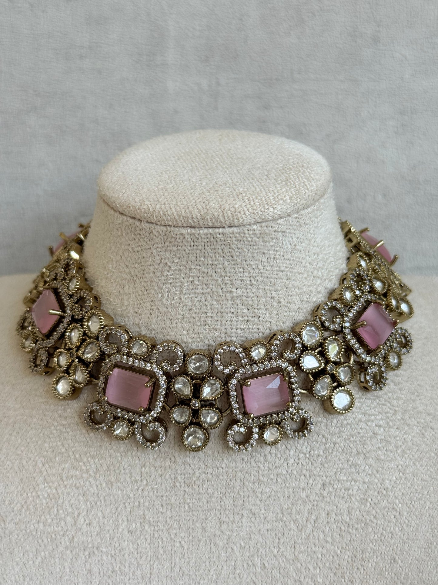 Ayura Designs Celine Set with Earrings – Moissanite Blush Pink Statement Set