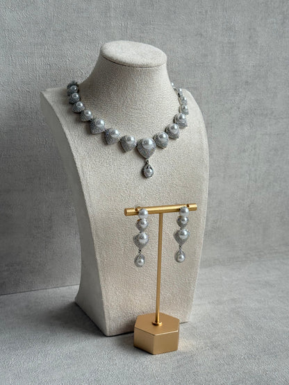 Ayura Designs Juliette Set with Necklace & Drop Earrings – Silver Crystal & Pearl Statement Set
