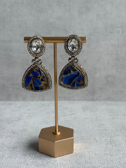 Ayura Designs Florence Earrings – mirror cut studs with Deep Ink Blue Marble Resin & Crystal Borders