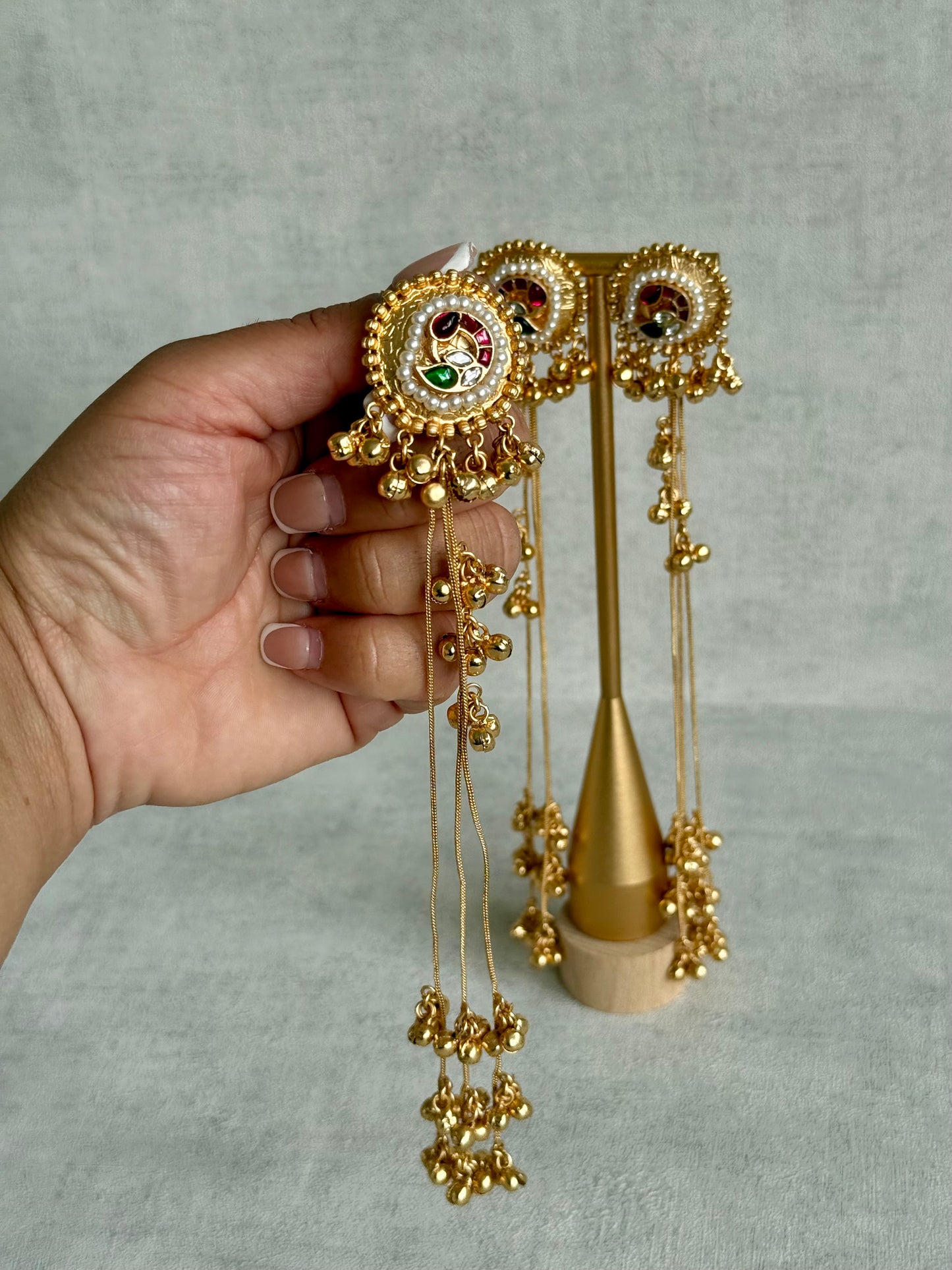 Ayura Designs Hans Earrings – Kashmiri-Inspired Meenakari with Ruby, Emerald & Pearl Detailing