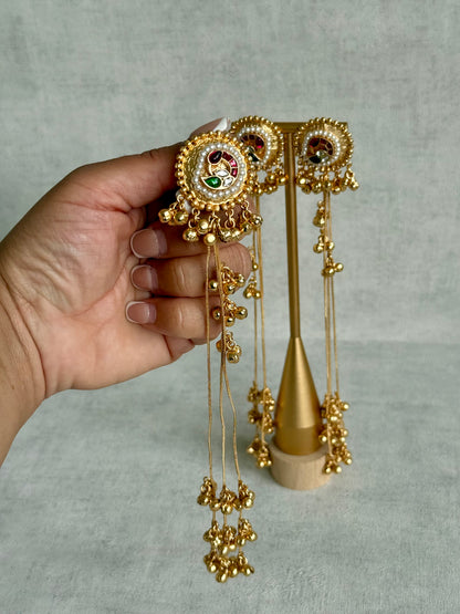 Ayura Designs Hans Earrings – Kashmiri-Inspired Meenakari with Ruby, Emerald & Pearl Detailing