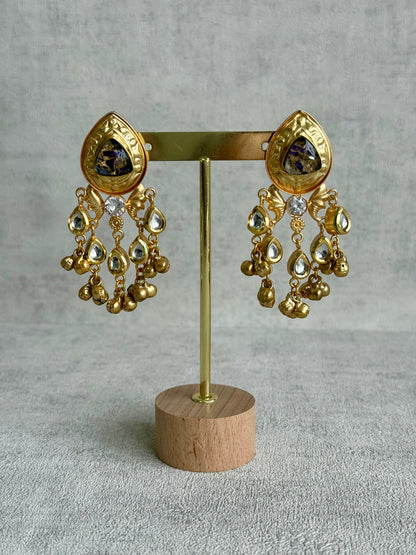 Ayura Designs Arheer Earrings – Violet & Gold Marble with Kundan Detailing & Antique Gold Ghungroos