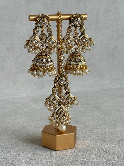 Ayura Designs Ania Tikka Set with Jhumkis – Pearl, Kundan & Gold Detailing