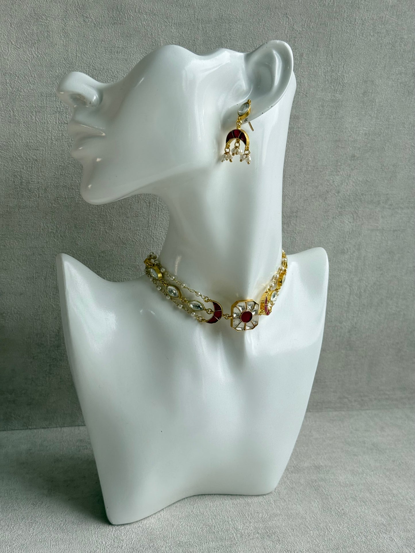 Ayura Designs Mahi Choker Set with Earrings – Meenakari Kundan Hot Pink & Ivory Detailing