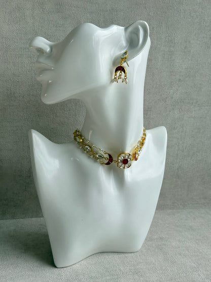 Ayura Designs Mahi Choker Set with Earrings – Meenakari Kundan Hot Pink & Ivory Detailing