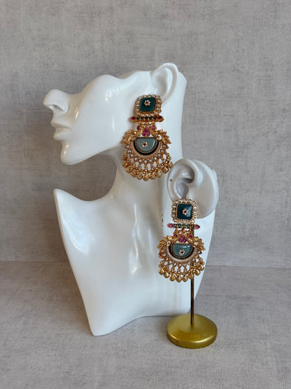 Ayura Designs Aranya Earrings – Sage Green & Rani Pink Statement Earrings