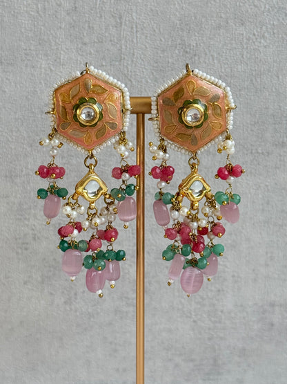 Ayura Designs Elizaar Meenakari Kundan Choker Set with Earrings – Blush Pink & Emerald Green Bead Detailing
