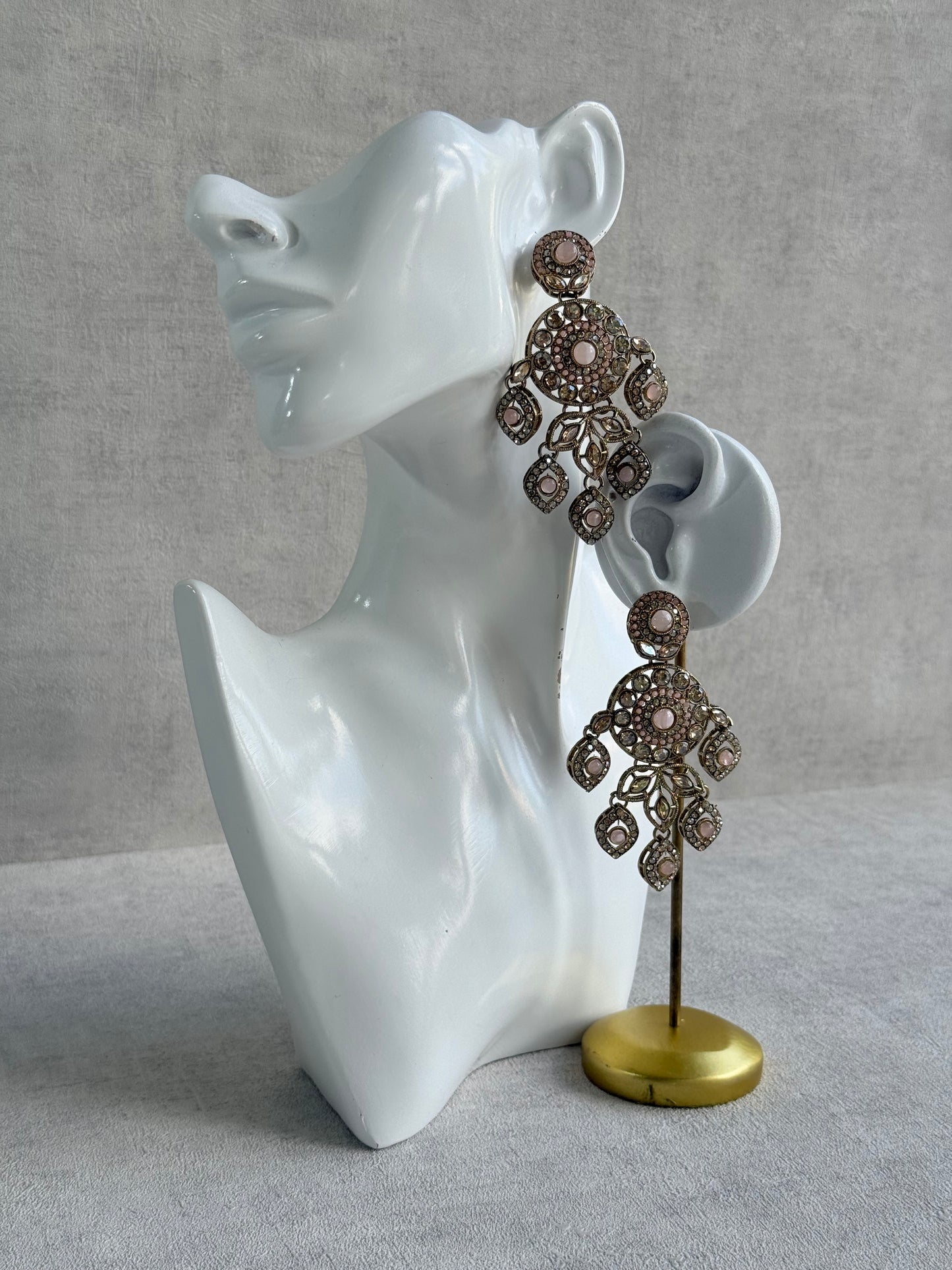Ayura Designs Vanika Earrings – Blush Pink & Champagne Crystal Gold Finish