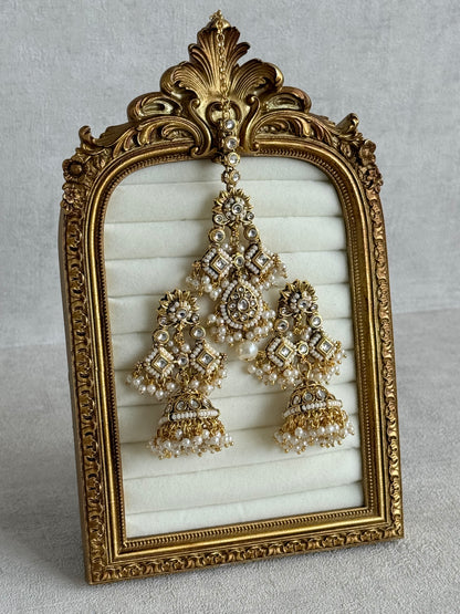 Ayura Designs Ania Tikka Set with Jhumkis – Pearl, Kundan & Gold Detailing