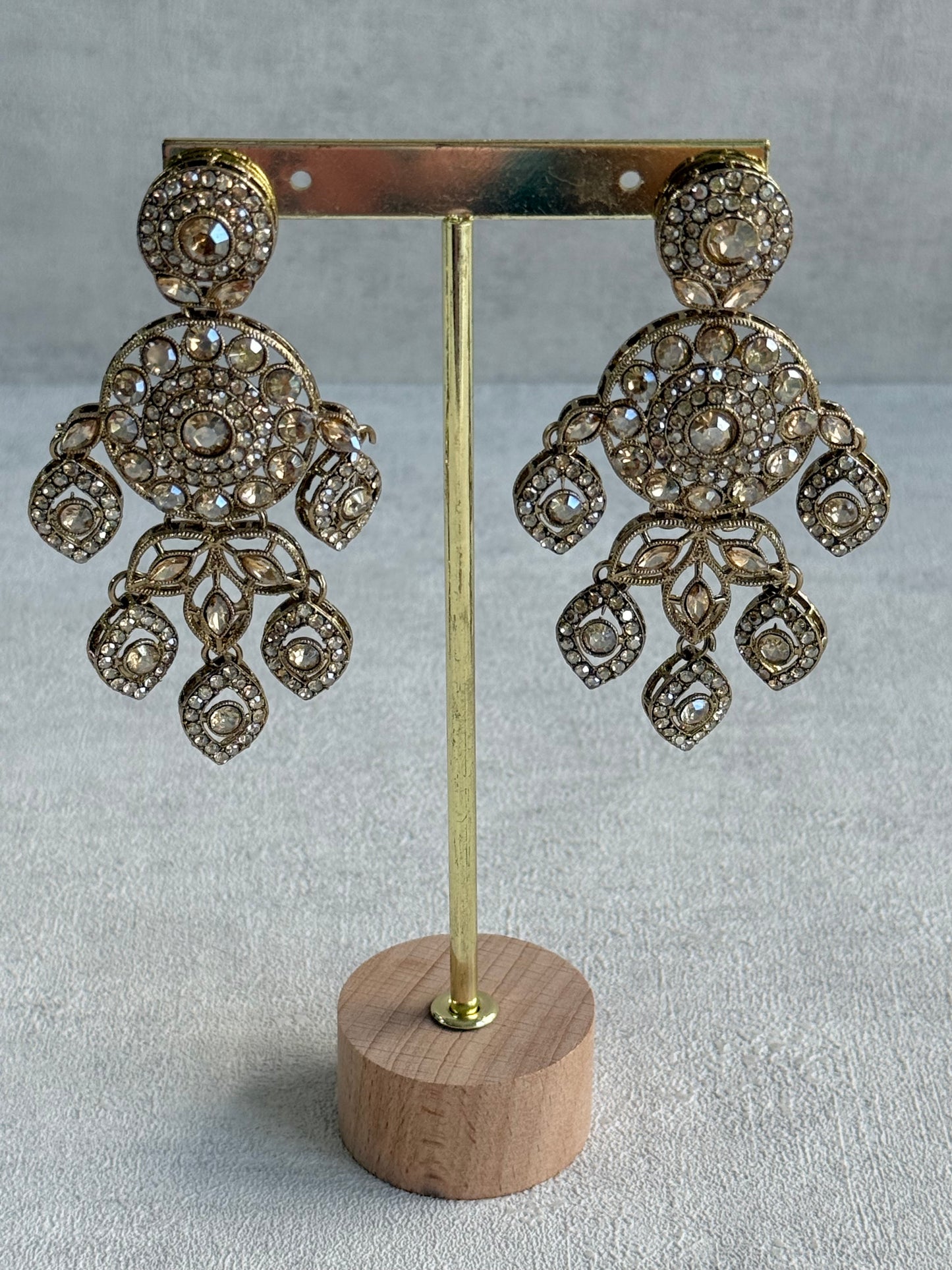 Ayura Designs Vanika Earrings – Champagne Crystal Gold Finish