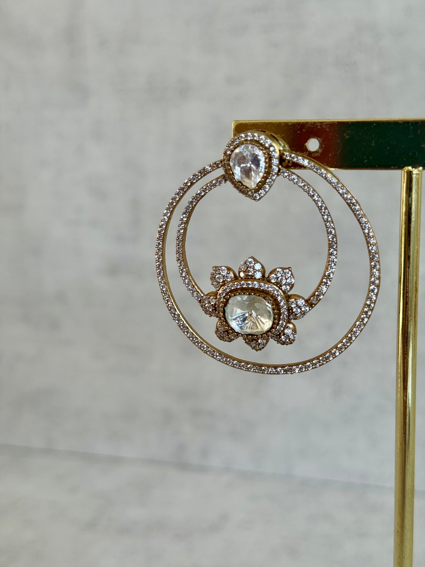 Ayura Designs Eden Hoops – Antique Gold Floral Double Hoops with Moissanite Stones
