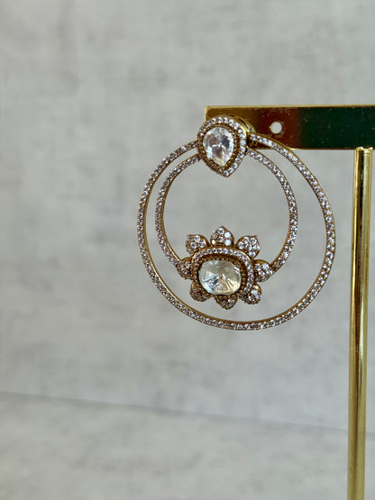 Ayura Designs Eden Hoops – Antique Gold Floral Double Hoops with Moissanite Stones