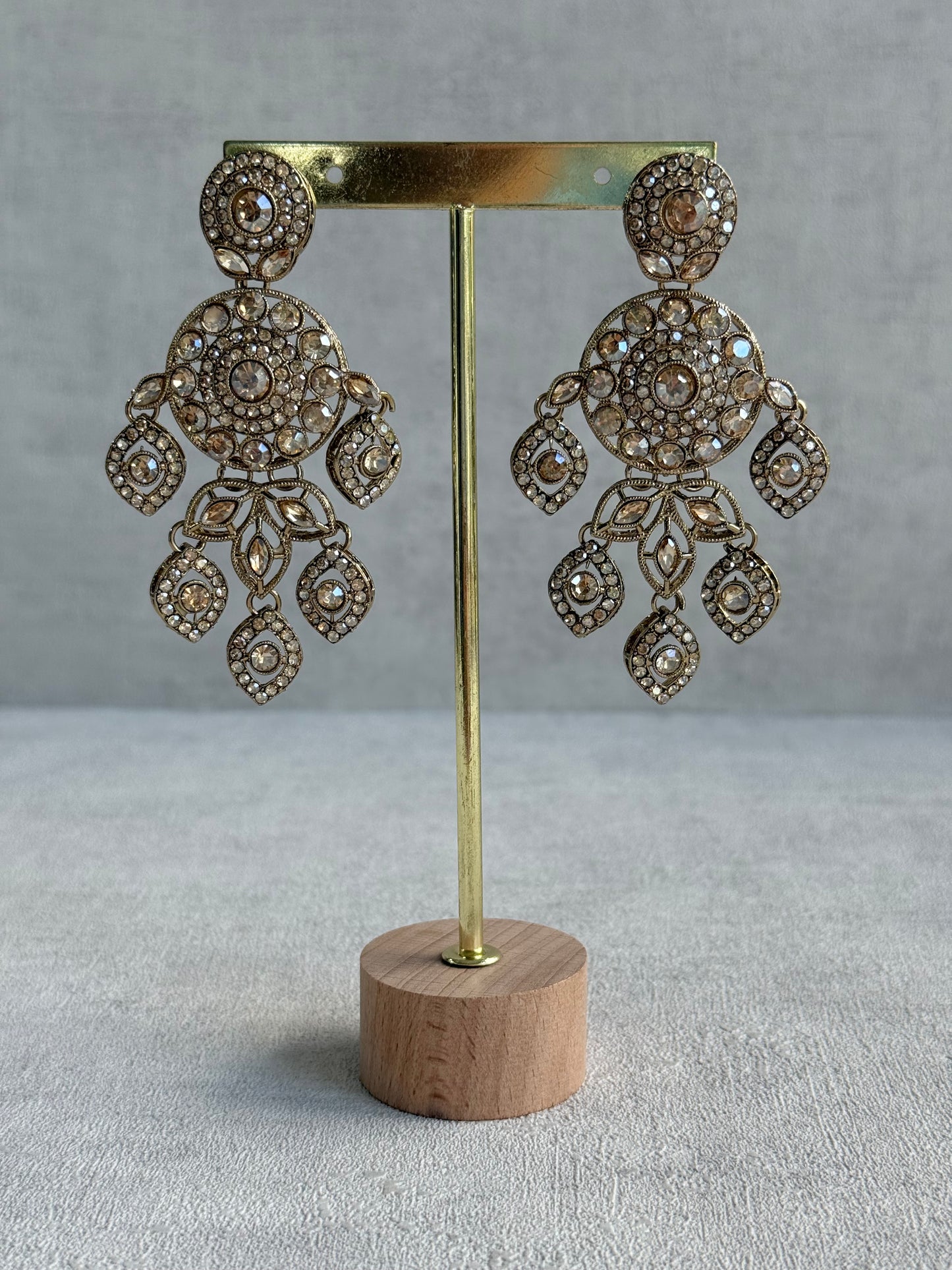 Ayura Designs Vanika Earrings – Champagne Crystal Gold Finish