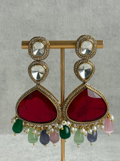Ayura Designs Lara Set – Statement Multicolour Necklace, Earrings & Tikka with Ruby, Emerald & Pastel Beads