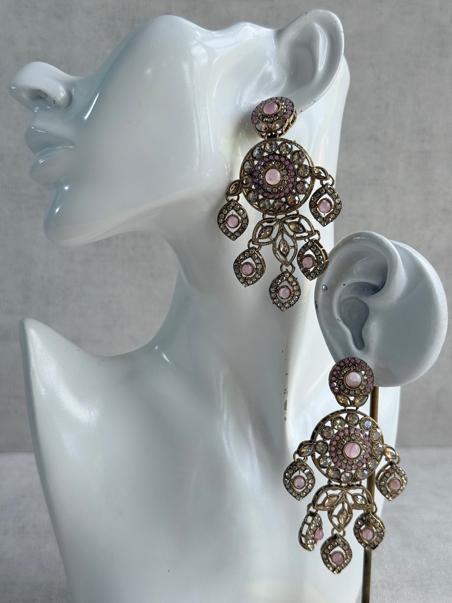 Ayura Designs Vanika Earrings – Lilac, Blush Pink & Champagne Crystal Gold Finish