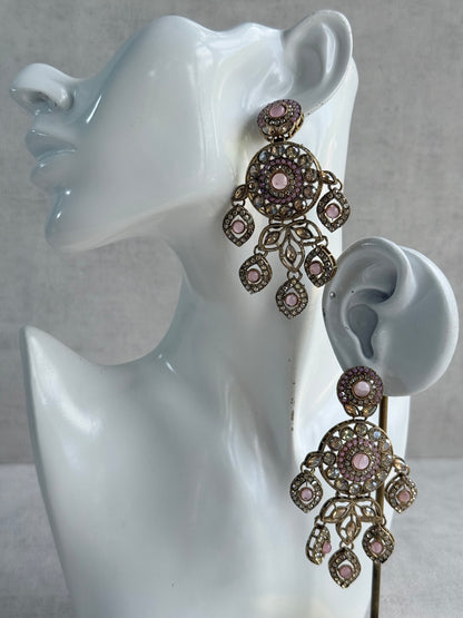 Ayura Designs Vanika Earrings – Lilac, Blush Pink & Champagne Crystal Gold Finish