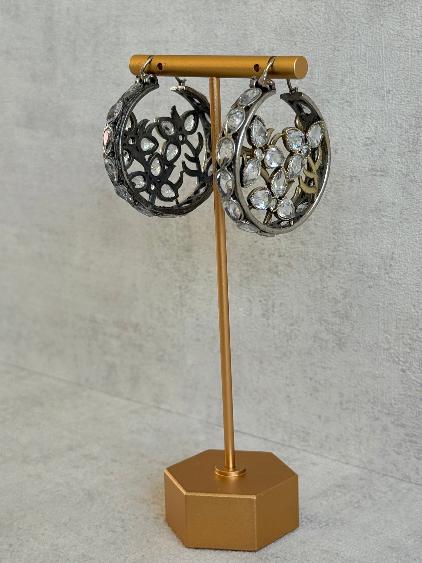 Ayura Designs Nureh Earrings – Dual Tone Floral Hoop Earrings with Crystal Stones & Cutwork Detailing