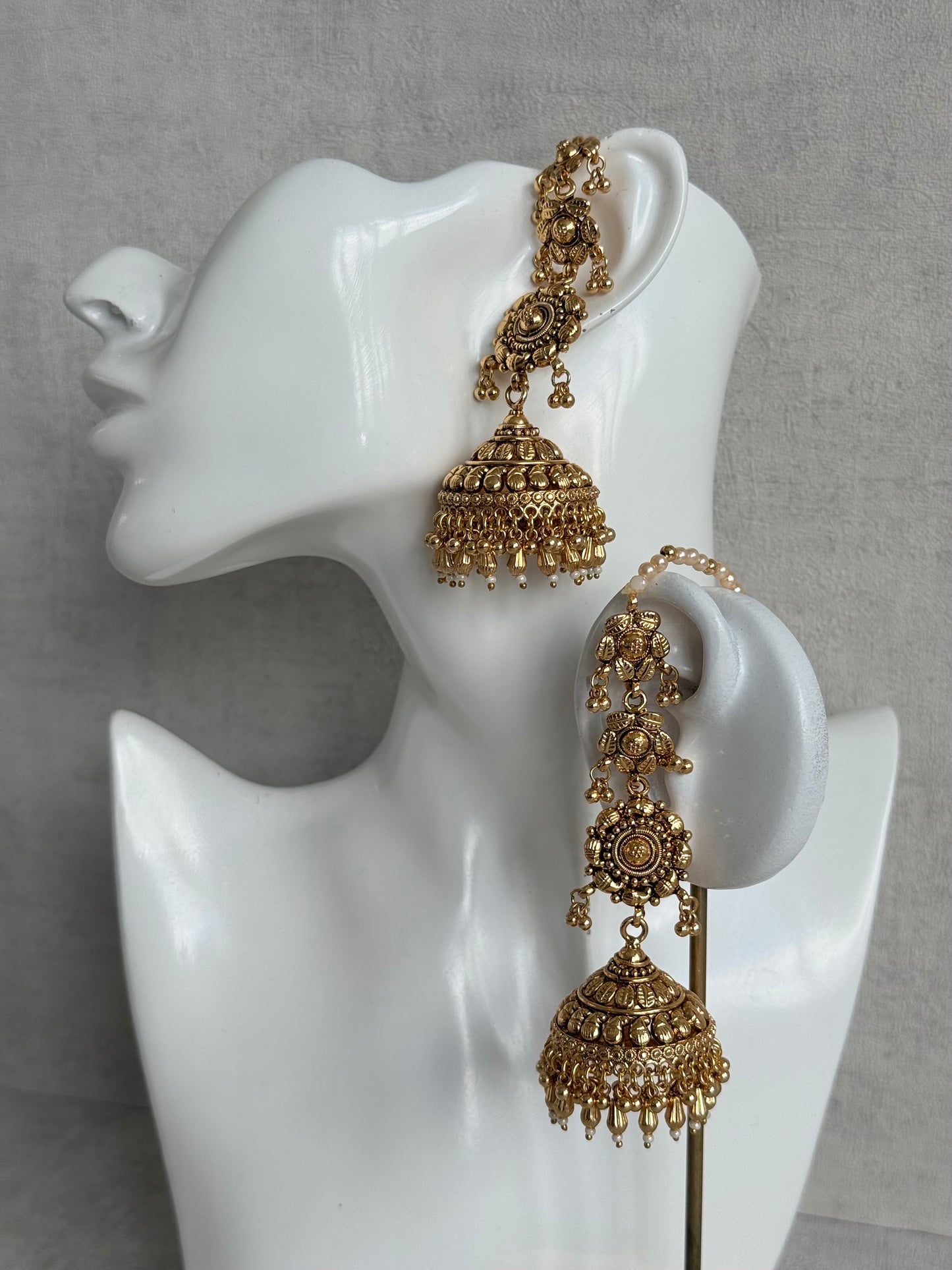 Ayura Designs Amani Sahare Jhumkis – Antique Gold Finish
