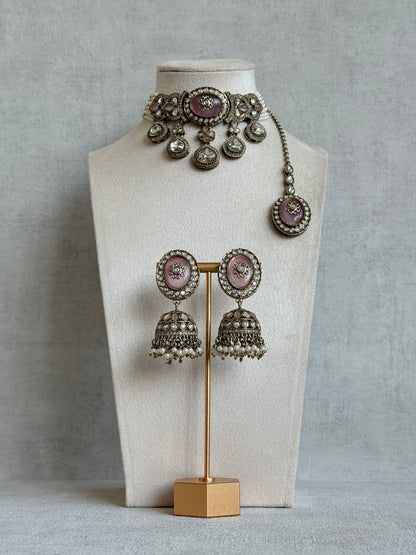 Ayura Designs Myra Choker Set with Earrings & Tikka – Blush Pink Kundan & Pearl Detailing