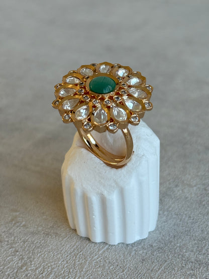 Ayura Designs Luisa Adjustable Ring – Mint Centre Stone with Crystal Petal Detailing