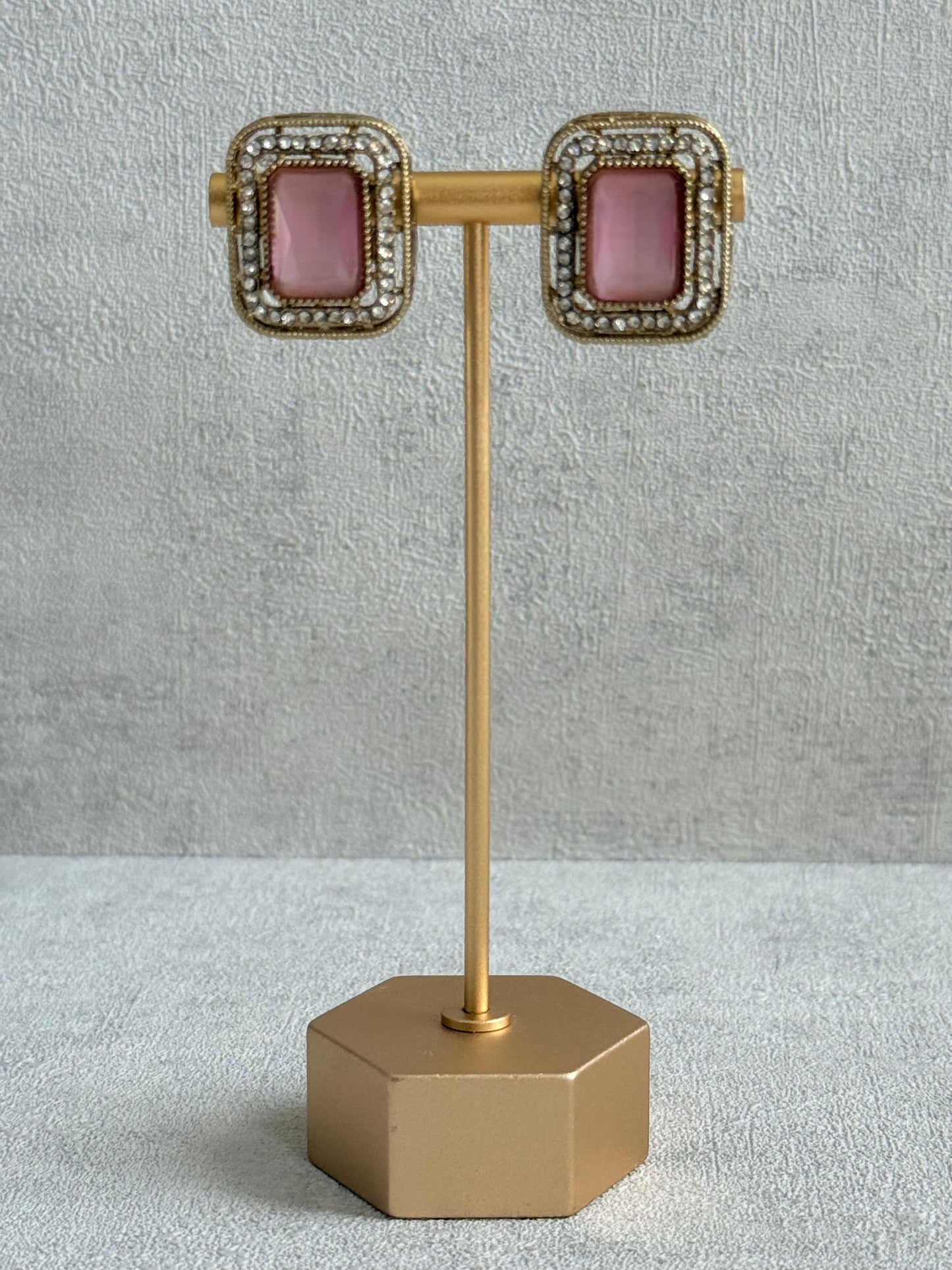 Ayura Designs Nabiha Choker Set with Studs – Blush Pink & Mint Green, Crystal Detailing & Gold Finish
