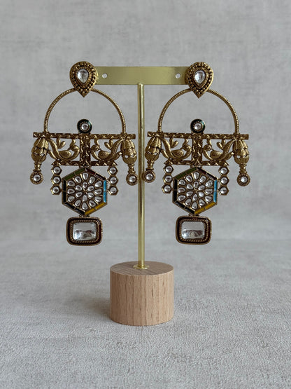 Ayura Designs Irene Earrings – Multicolour Kundan, Meenakari & Crystal Peacock Chandeliers in Gold