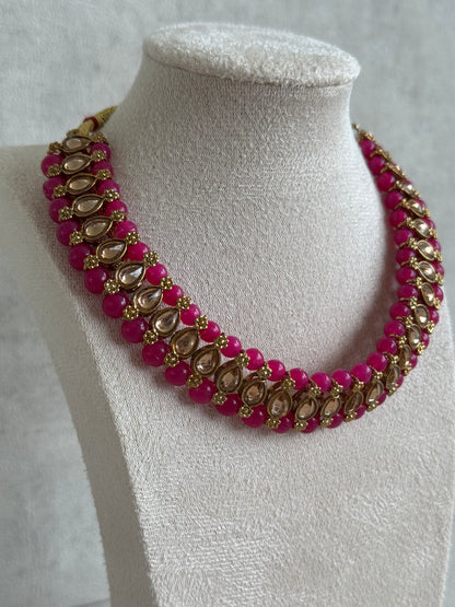 Ayura Designs Hala Set with Tikka & Studs – Magenta Beads & Champagne Kundan