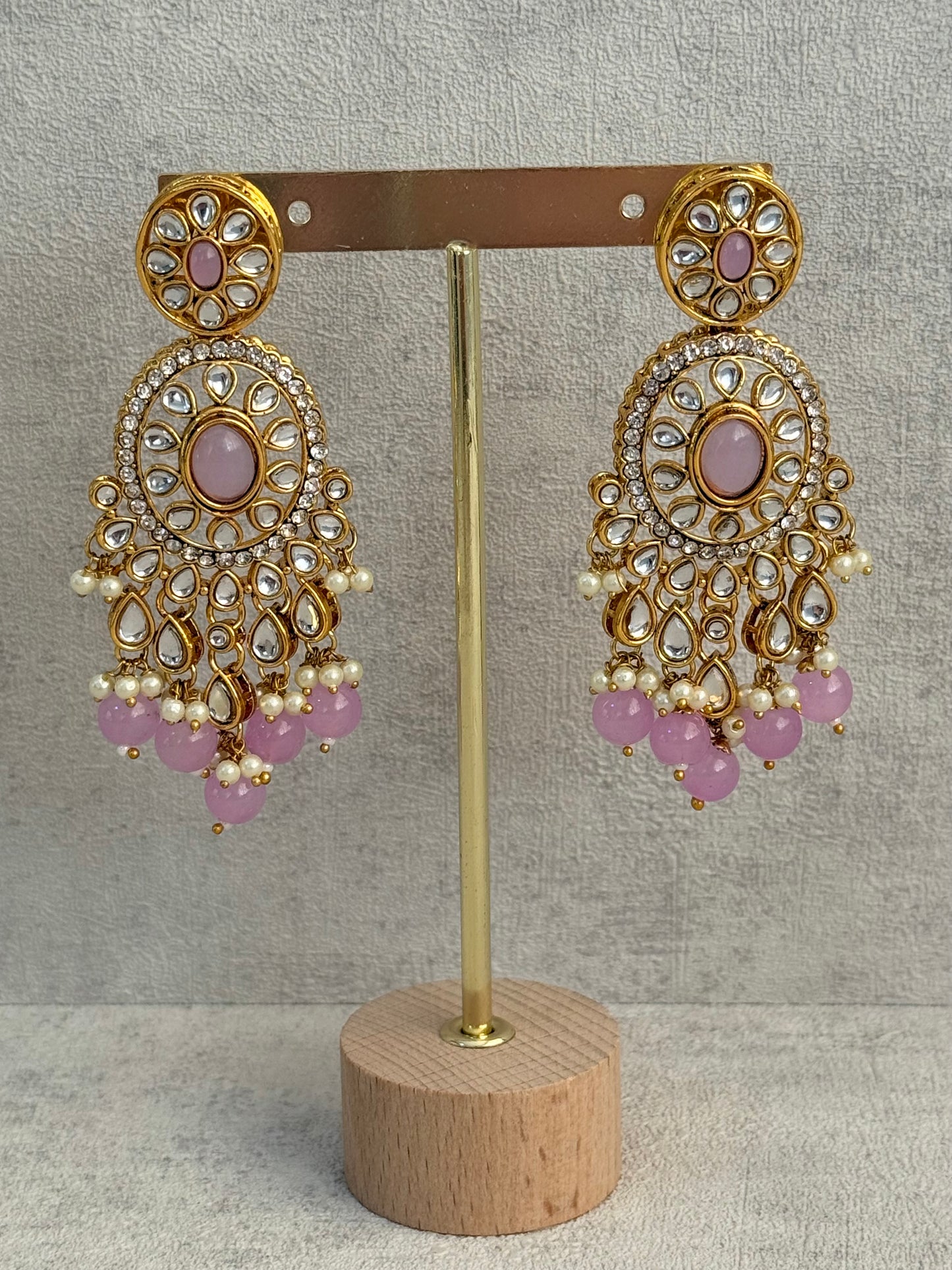 Ayura Designs Zara Set with Necklace, Earrings, Tikka & Passa – Antique Gold with Kundan Detailing & Lilac Stones & Beads