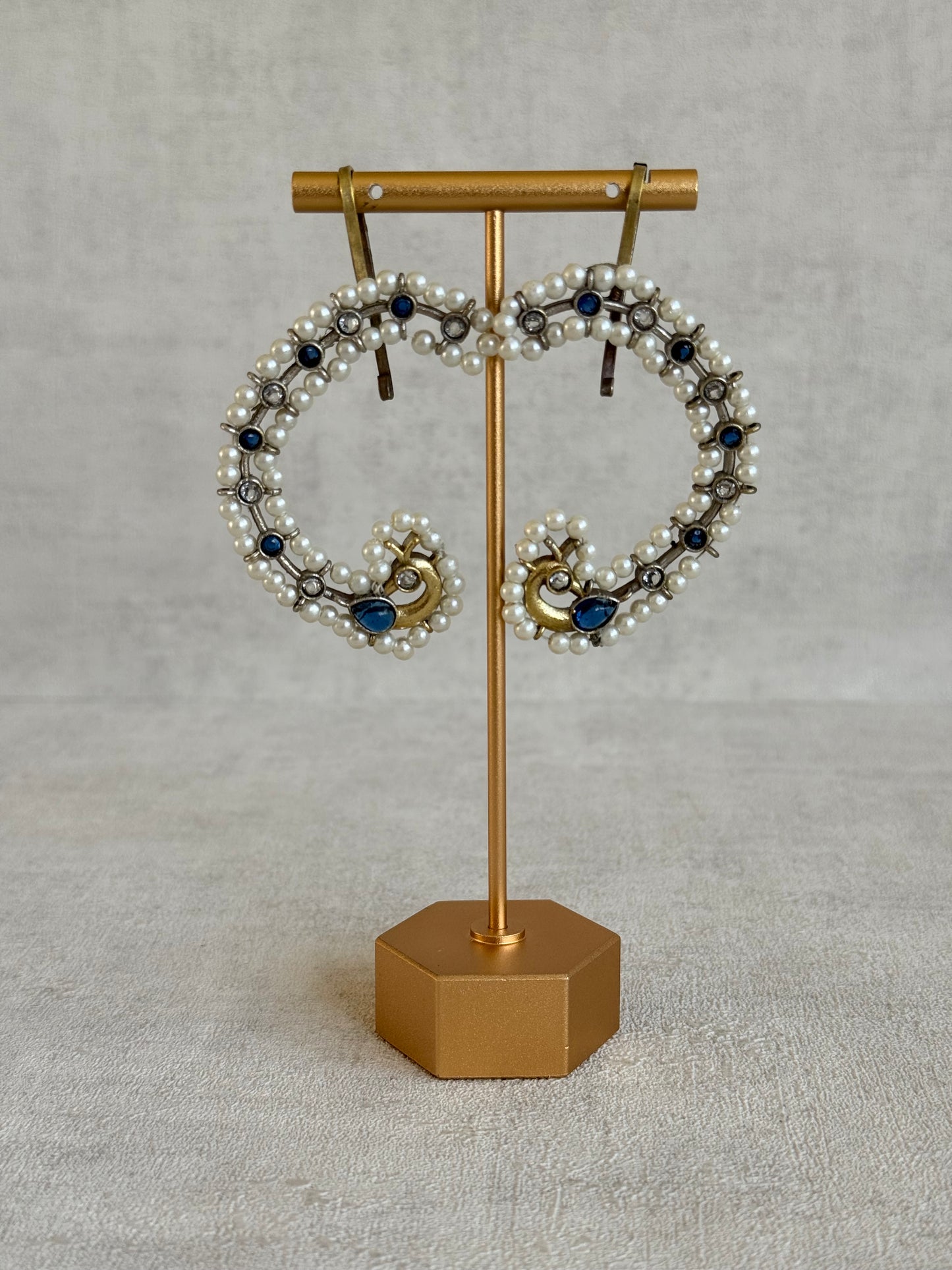 Ayura Designs Nupur Earrings – Pearl Ear Climbers with Sapphire Blue Stones & Pearl Detailing