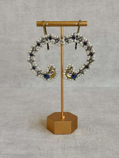 Ayura Designs Nupur Earrings – Pearl Ear Climbers with Sapphire Blue Stones & Pearl Detailing