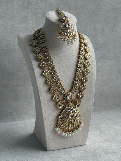 Ayura Designs Javeria Set with Earrings & Tikka – Ivory Pearls, Mirror Kundan & Gold Finish