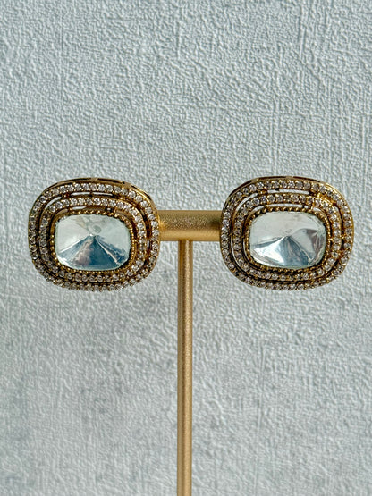Ayura Designs Emma Choker Set – Black Gemstone Choker & Studs with Mirror-Cut Centrepiece, Pearl Strands & Crystal Borders