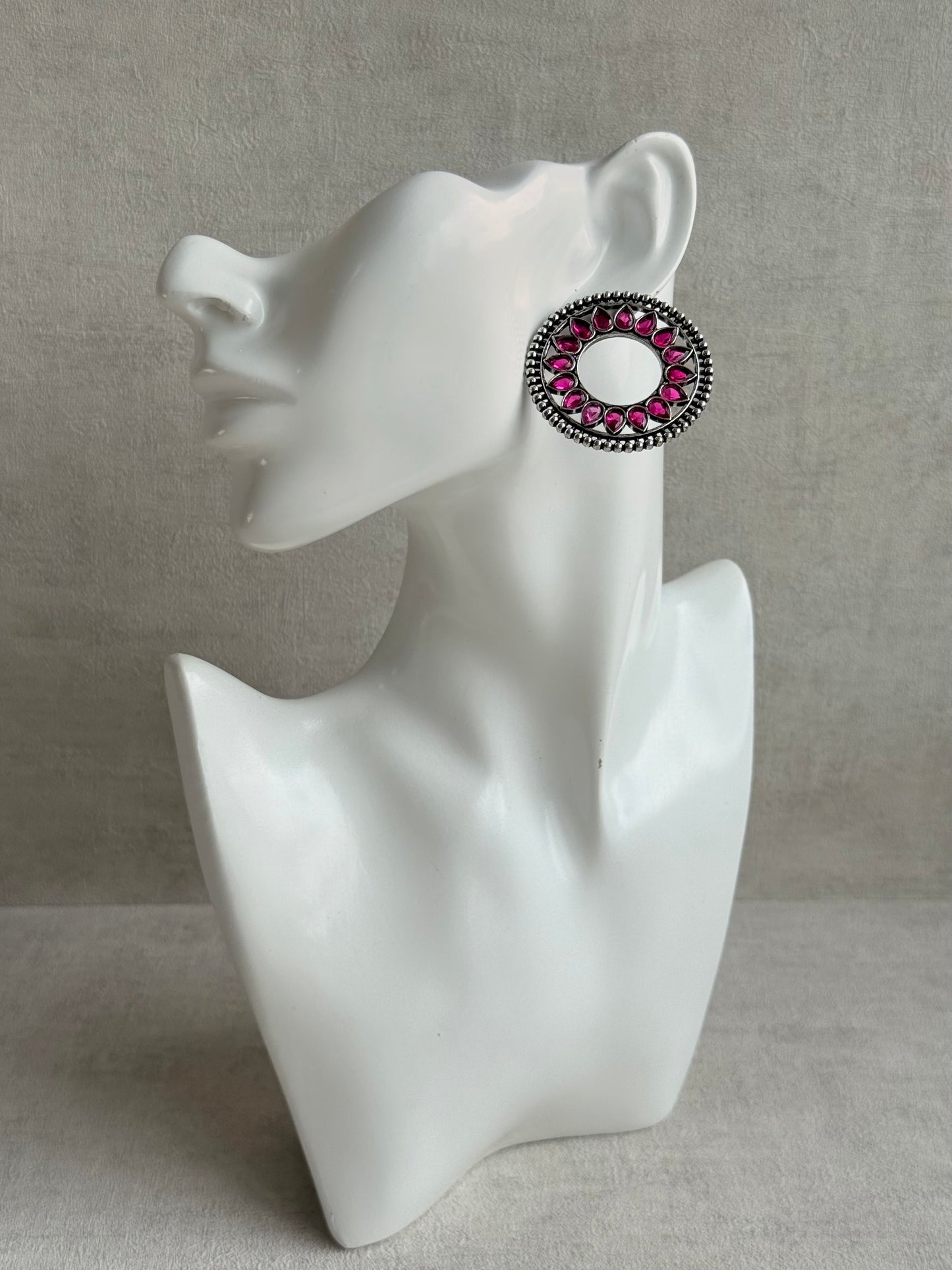 Ayura Designs Kesar Studs – Statement Oxidised Stud Earrings with Fuchsia Pink Stones