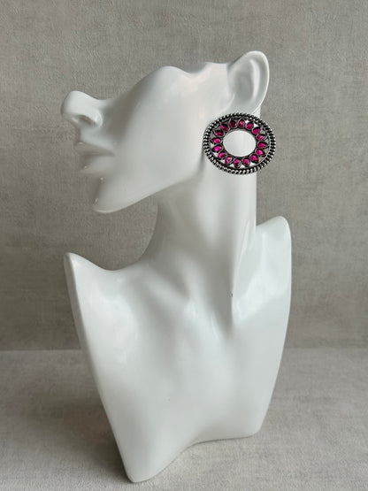 Ayura Designs Kesar Studs – Statement Oxidised Stud Earrings with Fuchsia Pink Stones