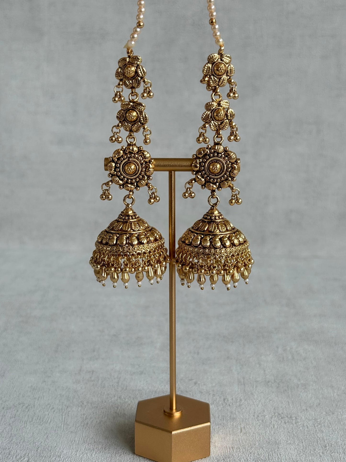 Ayura Designs Amani Sahare Jhumkis – Antique Gold Finish