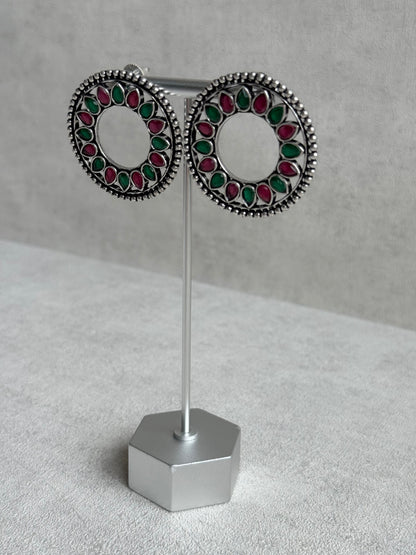 Ayura Designs Kesar Studs – Statement Oxidised Stud Earrings with Ruby Pink & Emerald Stones