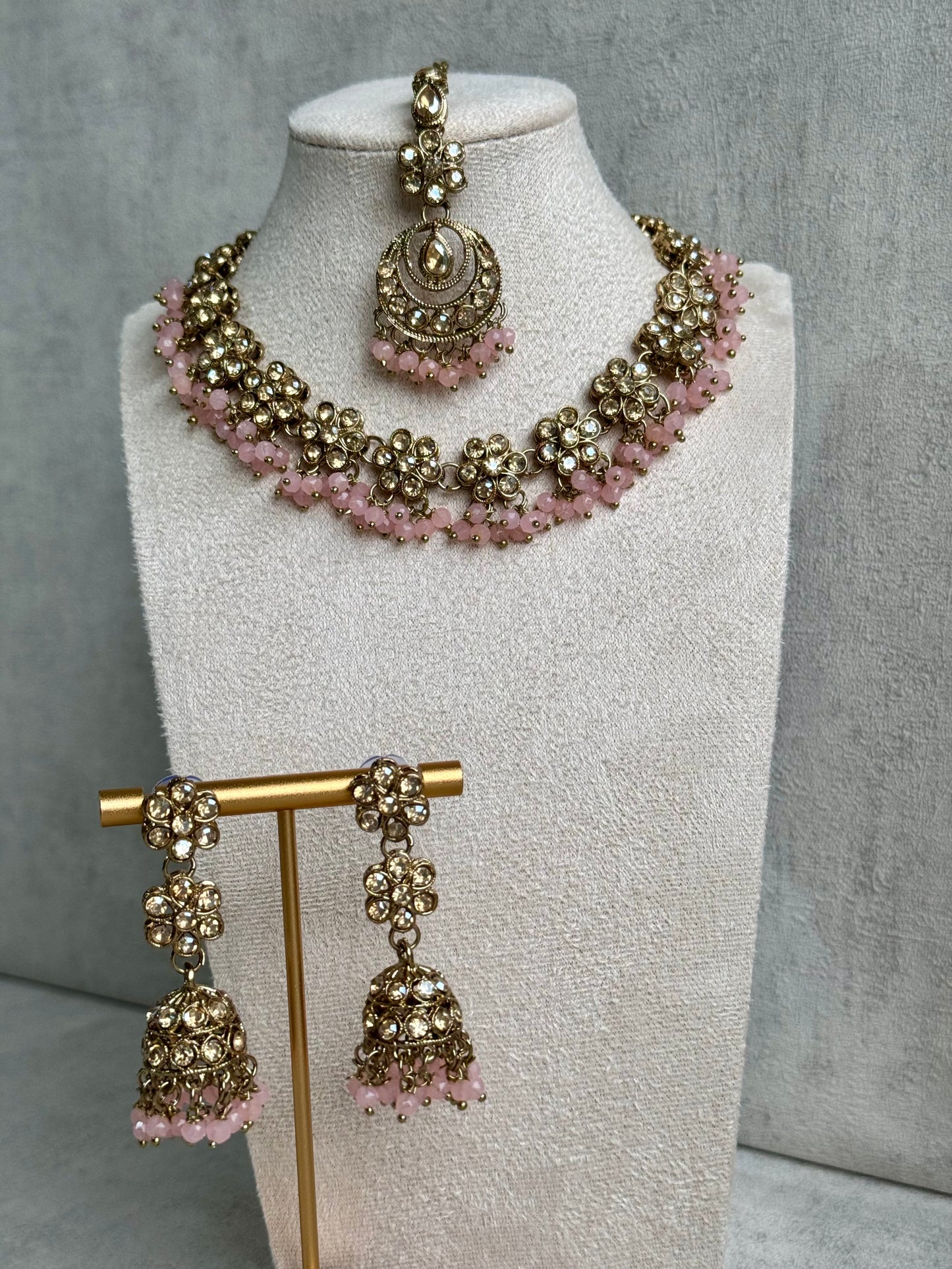 Ayura Designs Asima Set with Jhumkis & Tikka - in Champagne Pink