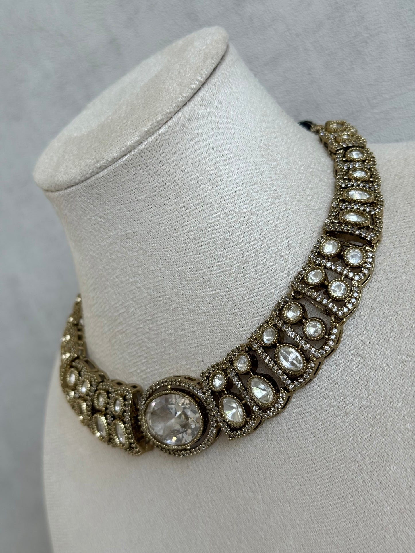Ayura Designs Sadie Necklace Set with Earrings – Moissanite Style Stones & Crystal Halo Detailing