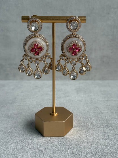 Ayura Designs Wisah Set – Necklace & Earrings with Mother of Pearl, Ruby Pink Stones & Mirror-Cut Detailing