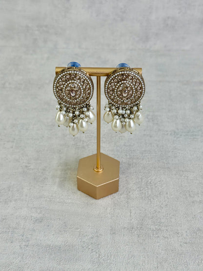 Ayura Designs Aynoor Bloom Circle Earrings – Antique Gold Finish with Mirror-Cut Stones & Pearl Drops