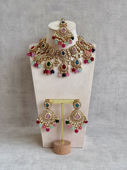 Ayura Designs Janvi Set with Necklace, Earrings & Tikka – Kundan Detailing, Multicolour Beads & Pearl Drops