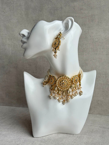 Ayura Designs Khusali Set – Necklace & Earrings with Kundan Stones, Green Enamel, and Pearl Detailing