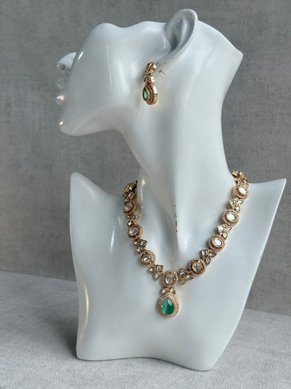 Ayura Designs Gazia Necklace Set with Earrings – Kundan, Mint Green Stones & Gold Finish