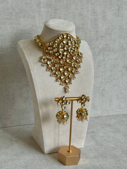 Ayura Designs Sophia Set with Earrings – Kundan Stones, Pearl Detailing & Gold Finish