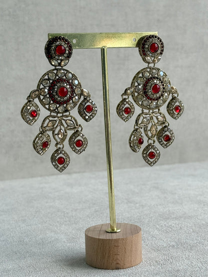 Ayura Designs Vanika Earrings – Ruby Red & Champagne Crystal Gold Finish