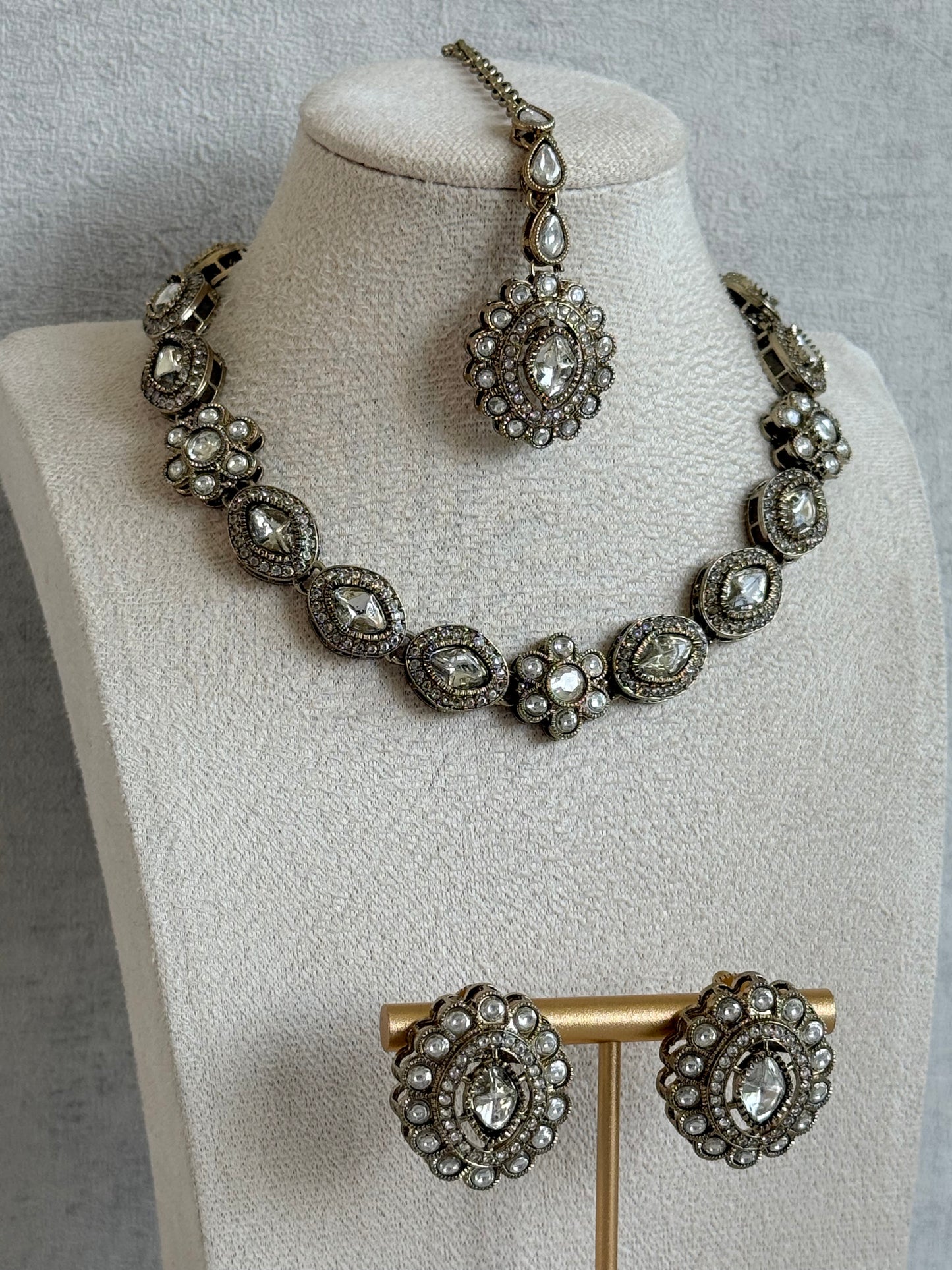 Ayura Designs Ivy Necklace Set with Studs & Tikka – Crystal Kundan Detailing