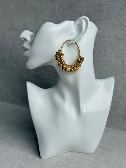 Ayura Designs Ghungroo Balis – Hoop Earrings with Traditional Ghungroo Detailing in Antique Gold Finish