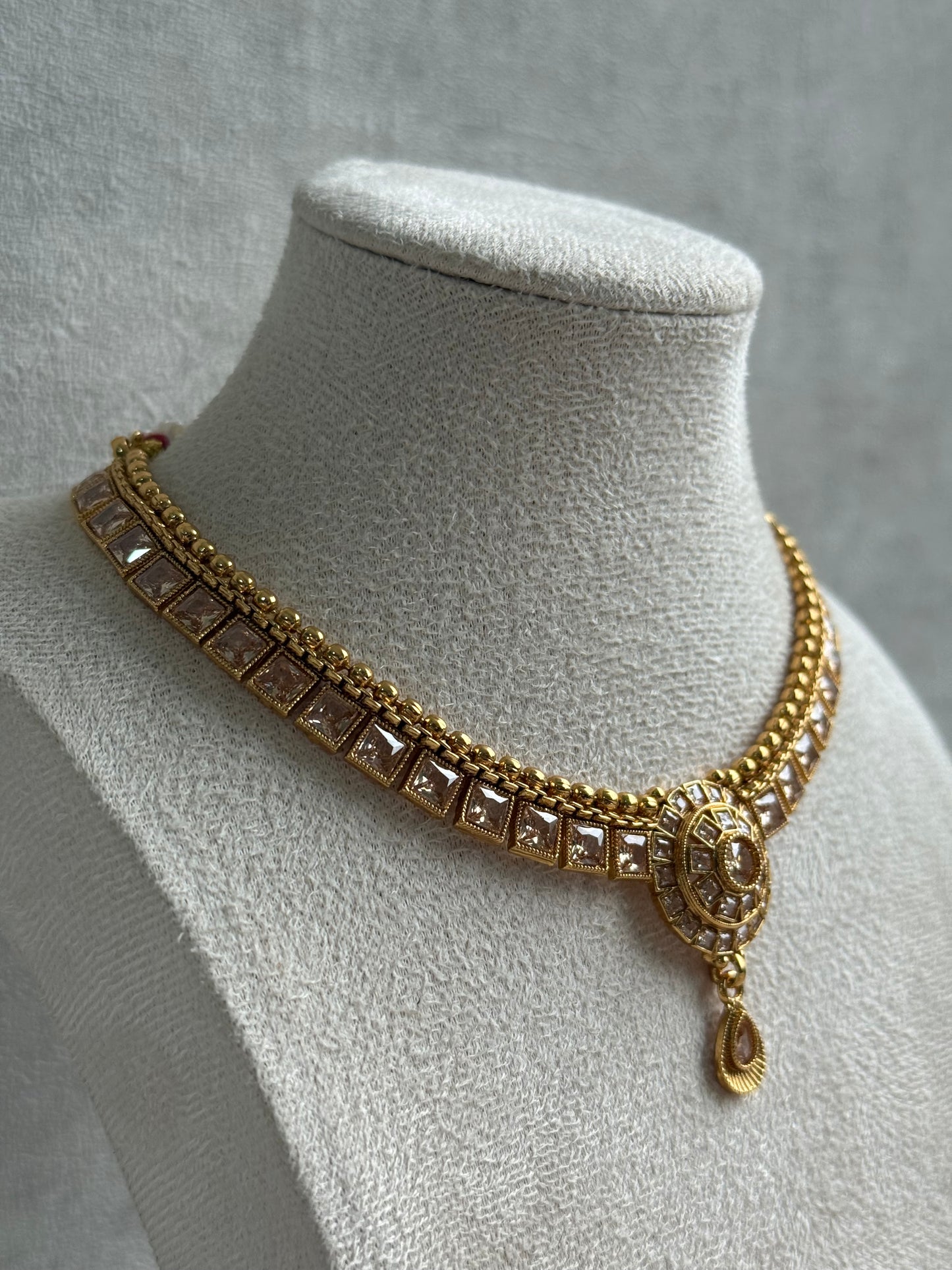 Ayura Designs Nithya Set – Gold Necklace & Earrings with Champagne Crystal Stones