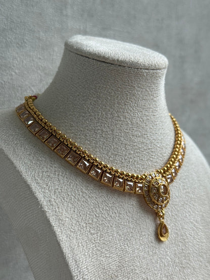 Ayura Designs Nithya Set – Gold Necklace & Earrings with Champagne Crystal Stones