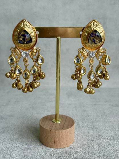Ayura Designs Arheer Earrings – Violet & Gold Marble with Kundan Detailing & Antique Gold Ghungroos